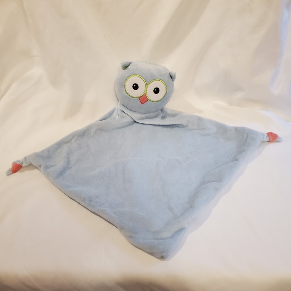 Blue Owl Lovey Baby Security Blanket Plush Lovey Blue‎ Pink Knotted Corners